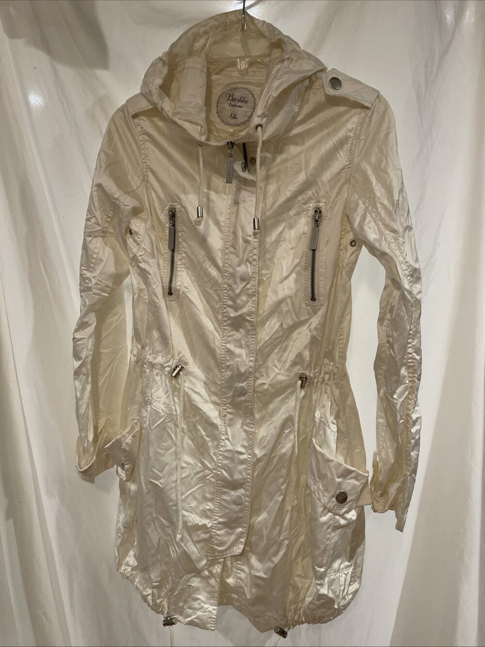 Bershka Women’s Hooded Parka Jacket Women’s Small Lightweight White Pockets